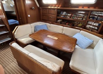 Settee on Chronos Aft view of our settee area on Chronos